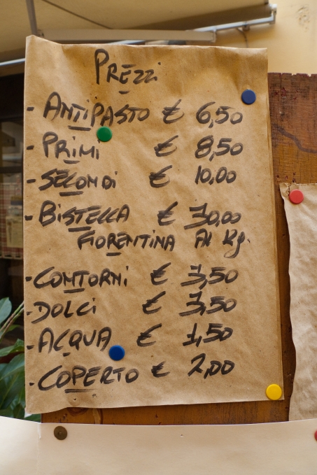 Restaurant price list