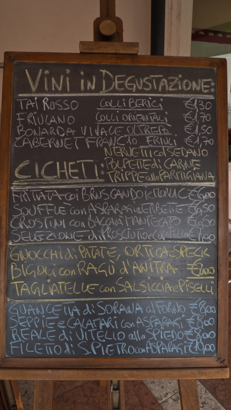 Menu board from a bar in the Veneto
