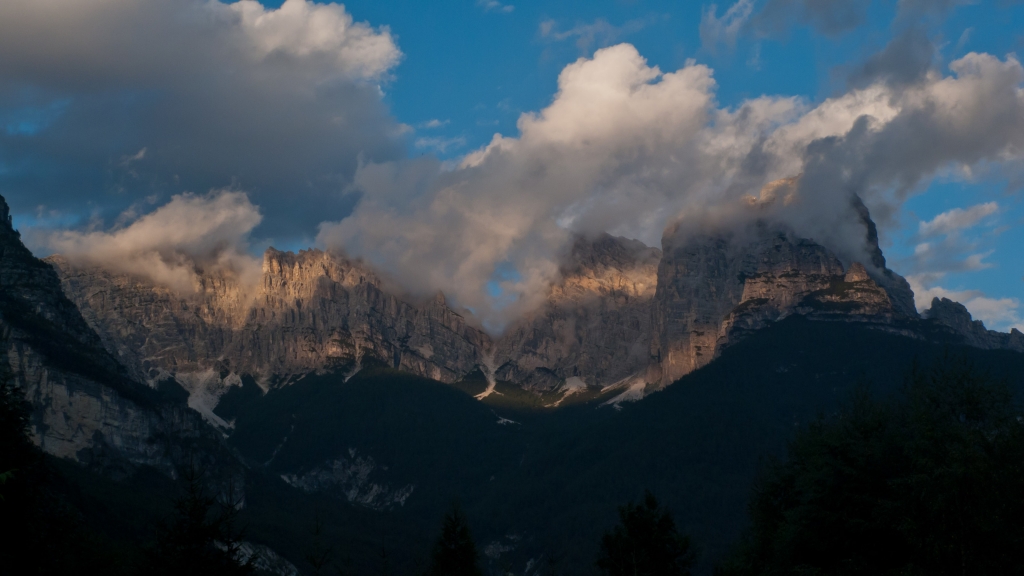 Sunset in the Dolomites near Forno di Zoldo (Veneto)