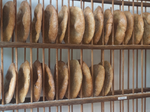schüttelbrot — flat crispbread from the Südtirol on display in a rack in a shop