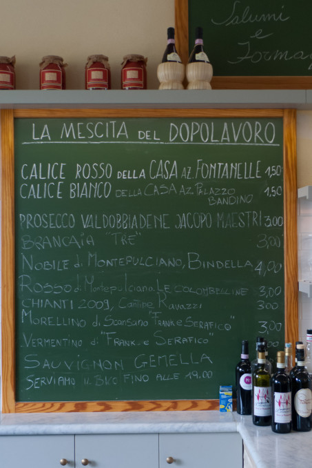 Wine list in a bar in Toscana (the Dopolavoro at La Foce near Montepulciano)