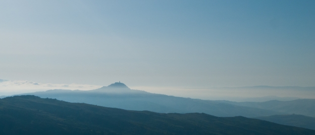 The Rocca di Radicofani in the early morning mist