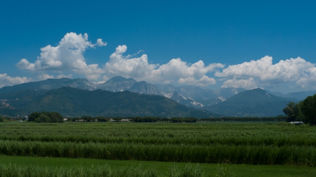 View of the Alpi Apuane from the north Tuscan coast