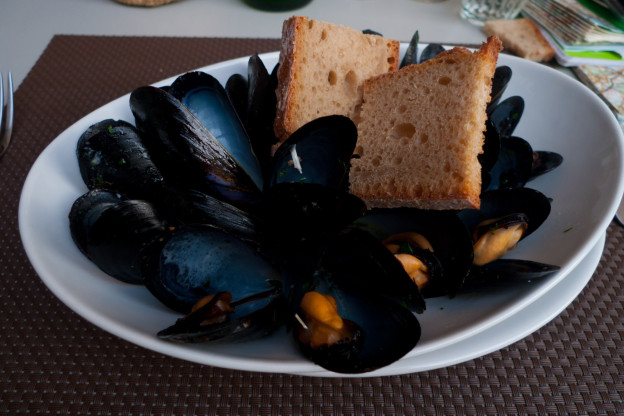 Muscoli (mussels - but 'muscoli' is also the Italian word for 'muscles') Liguria