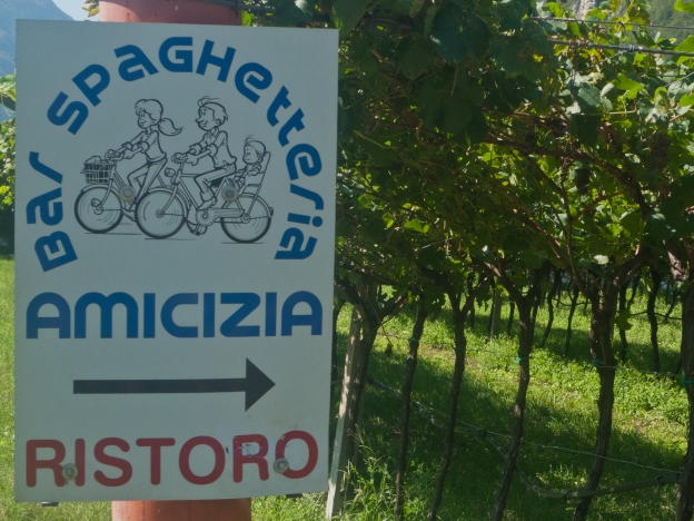 Sign for a bar-spaghetteria on the Valle dell'Adige cycleway