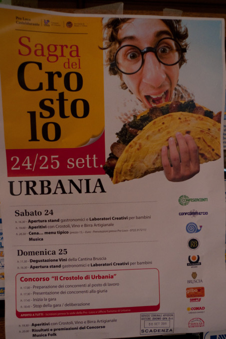 Urbania - poster for the Sagra del Cristolo (a local speciality - a cross between a pancake and flatbread)