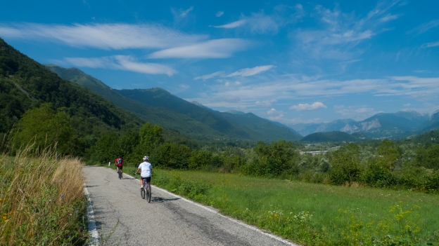 Cyclists on the Valle Stura cycleway ('Itinerario Cicloturistico della Valle Stura')