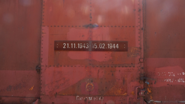 Borgo San Dalmazzo - Memoriale della Deportazione: dates on the side of a train goods wagon recording the dates of the deportations from the station