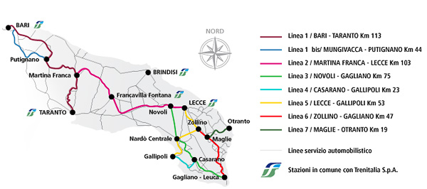 Map of the Ferrovie del Sud Est (FSE) rail network