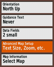 Garmin eTrex20 screenshot: map zoom options