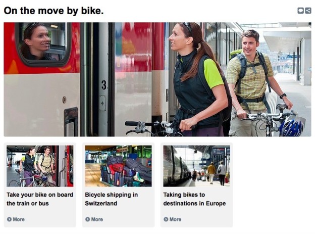 Screenshot from the bike section of the Swiss Railways website
