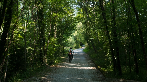 Veneto cyclist on the cycleway between Ospedeletto and Gemona del Friuli