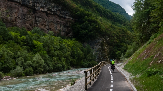 Cycleway near Castellavazzo Cyclists riding the new cycleway on the banks of the Piave near Castellavazzo