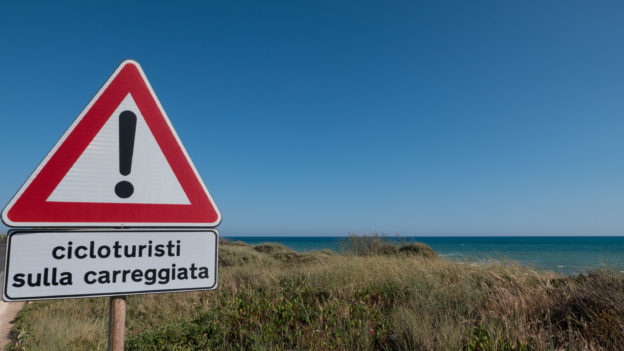 'Cycle tourists on the road' - sign on the SIBIT route on the coast of southern Sicilia