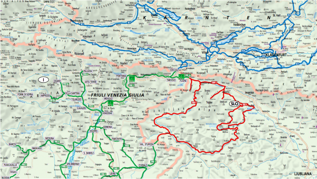 Map from the Ciclotour Senza Confini (cycle tour without borders) leaflet/brochure