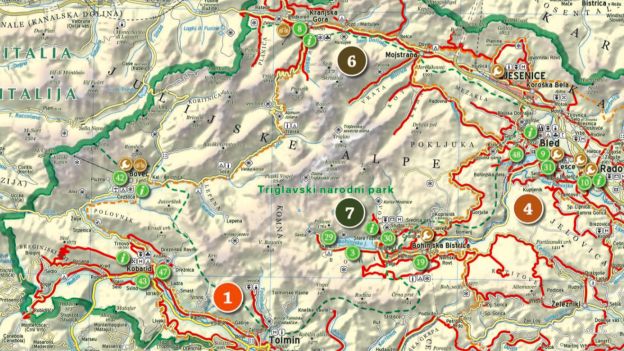 Cycling-Slovenija-Map detail Detail from the cycling Slovenija pdf map.