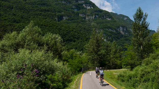 Cyclists on the Ciclabile della Valsugana cycleway near Grigno
