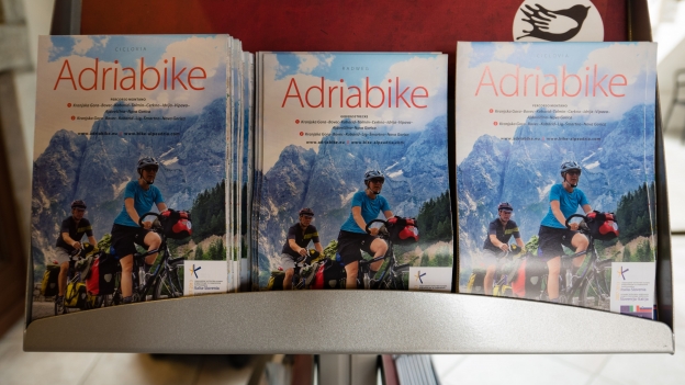 Adriabike maps on display in the Kobarid TIC