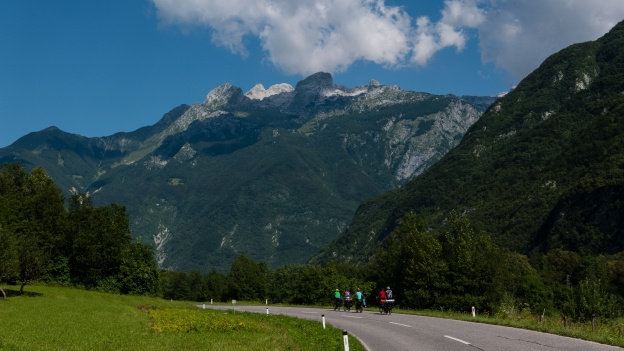 Cyclists on the road to Bovec