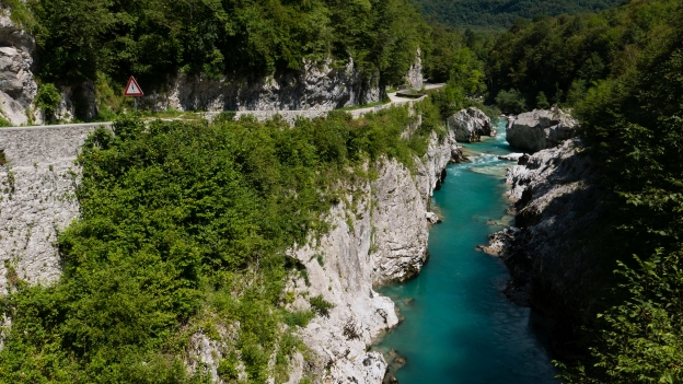The Soča river near Kobarid - seen from the Napoleon bridge
