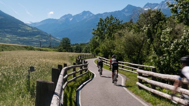 Cyclists on a section of the Etschradroute near Laatsch (Laudes)