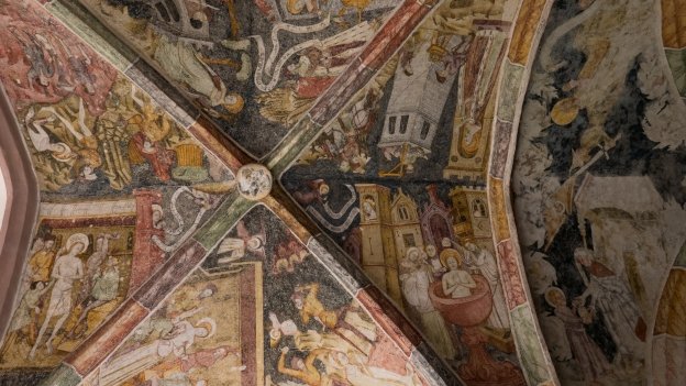 Frescoes on the ceiling of the cloister of the Kloster Neustift (Abbazia di Novacella). Artist Friedrich Pacher or Michael Pacher