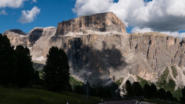 The view from the road to Canazei, descending from the Jouf de Sela (Passo di Sella/Sellajoch)